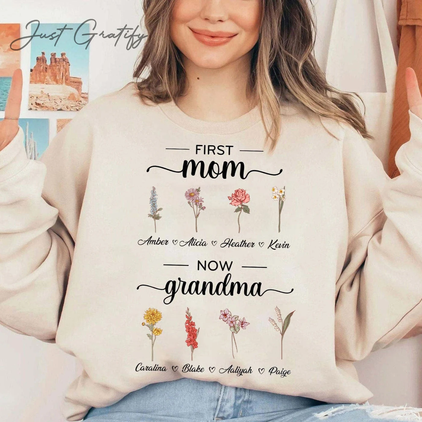 Moletom com capuz personalizado Primeira Mãe Agora Vovó🌺moletom sem capuz
